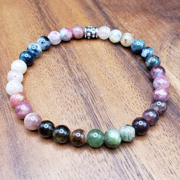 SOLD Watermelon Tourmaline & Silver Accent Beads Bracelet - Picture 6 of 11